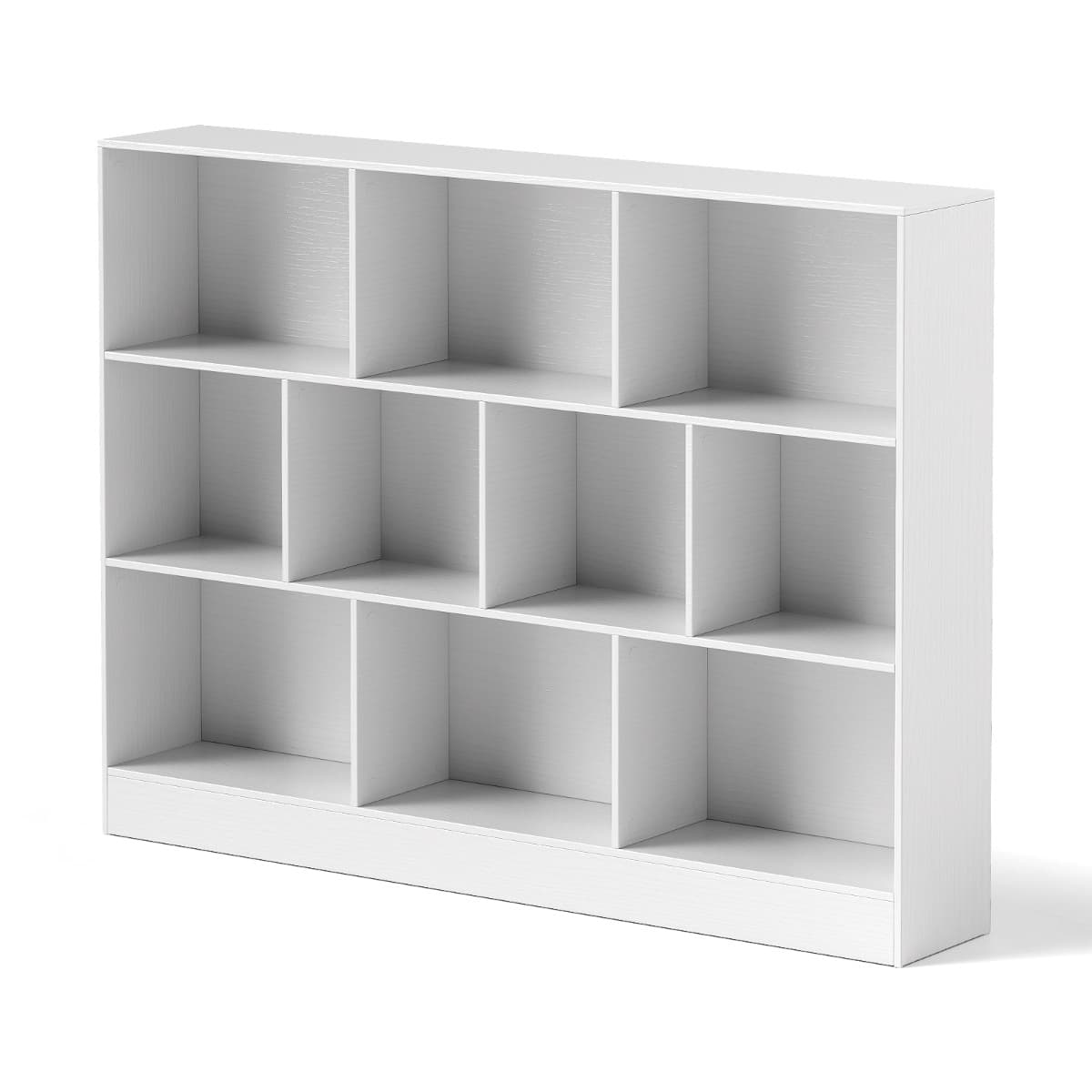 CostwayBibliothèque à 10 Cases Armoire de Rangement Autoportante à 3 Niveaux Kits Anti-basculement Etagère de Présentation en Bois de 140cm Blanc