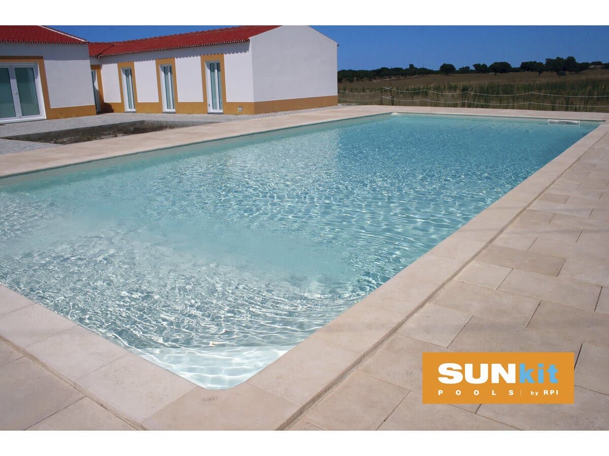 Piscine acier enterrée rectangle fond plat "Sunkit" - 7.00 x 3.50 x 1.40 m + Escalier d'angle intérieur
