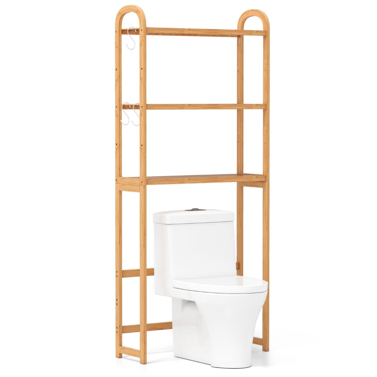 CostwayÉtagère de Rangement au-Dessus des Toilettes Organisateur de Salle de Bain en Bambou à 3 Niveaux avec Étagères à 5 Positions Naturel